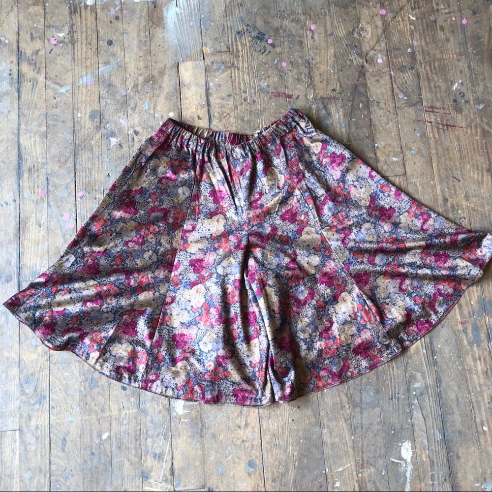 Vintage Microsuede Floral Wide Leg Skorts SZ S/M
